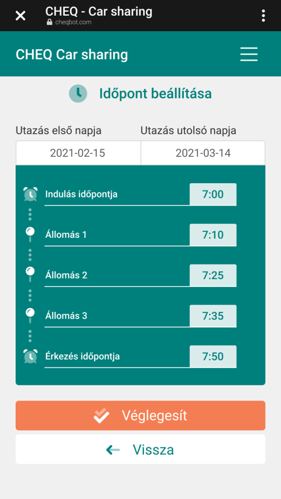 CHEQ – firmowa aplikacja do komunikacji wewnętrznej – rozszerzenie do wspólnych dojazdów, funkcje kierowcy: przystanki i godziny