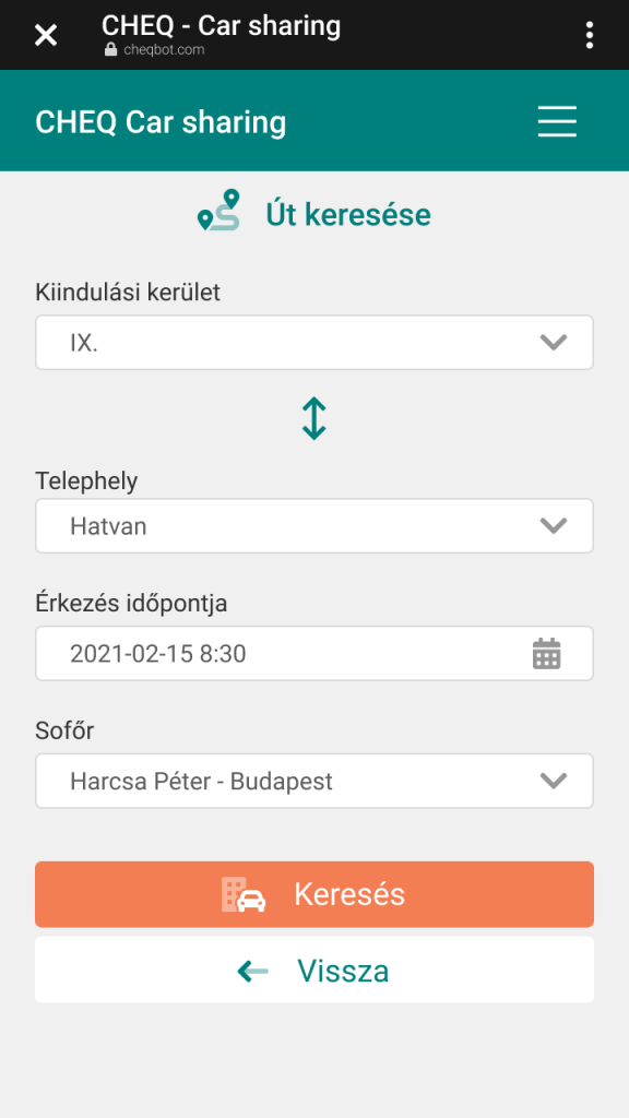 CHEQ – firmowa aplikacja do komunikacji wewnętrznej – rozszerzenie do wspólnych dojazdów, funkcje pasażera: wyszukiwanie nowego przejazdu